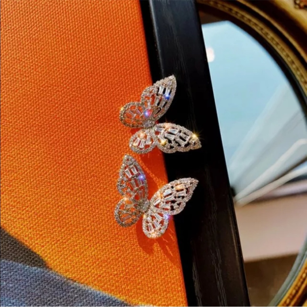 New Crystal Butterfly Silver Earrings Women Jewelry Statement - Picture 2 of 2